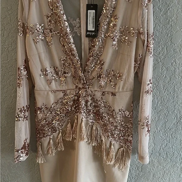 Nasty Gal Rose Gold Sequin Tassel Mini Dress - Picture 1 of 4